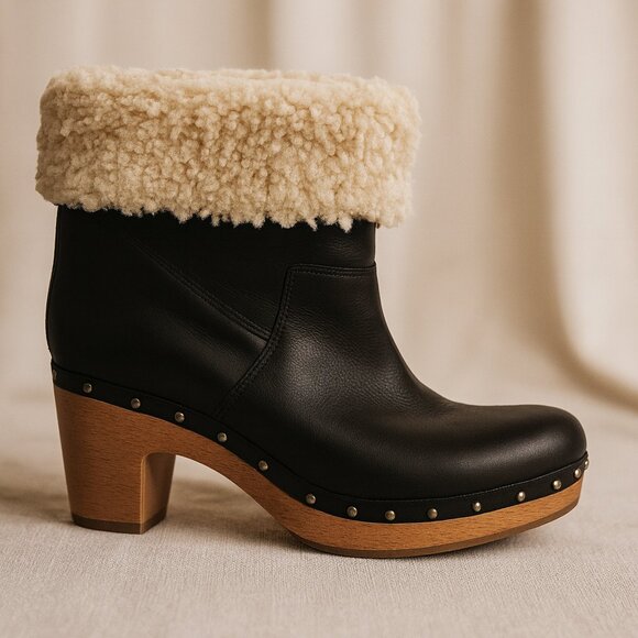 Vintage Shearling-Lined Leather Clog Boots — Rare + Cozy Chic - Picture 3 of 3